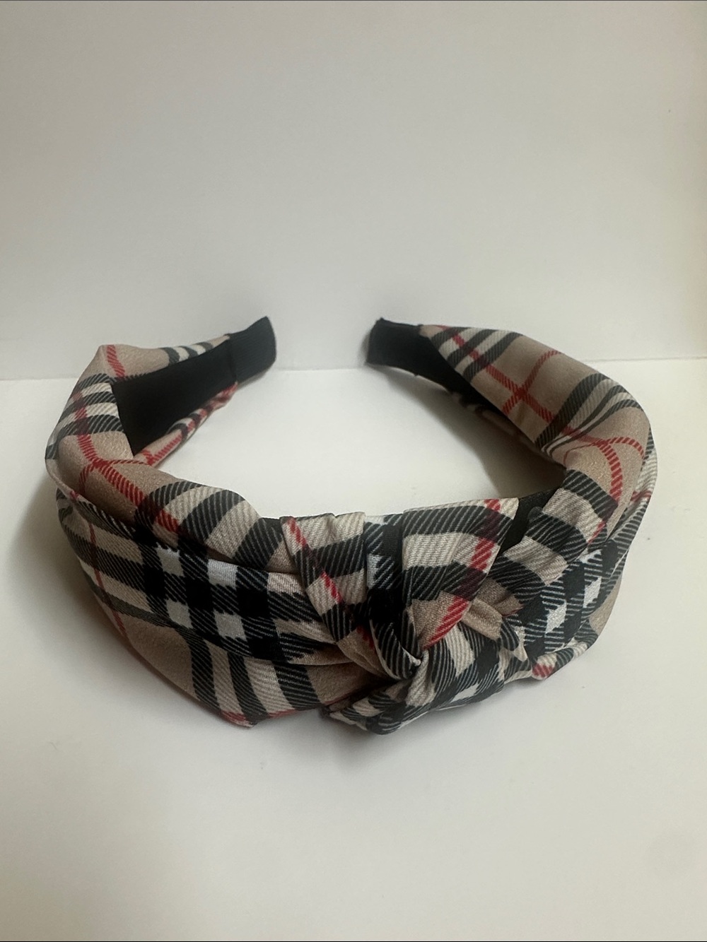Plaid Knot Headband - Black, Cream & Red - Picture 4 of 9